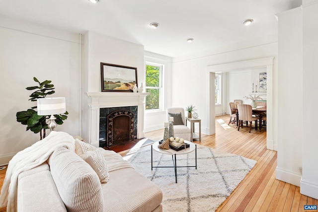 410 Altamont Cir, Charlottesville, VA 22902 - living area featuring a fireplace, light wood finished floors, and baseboards
