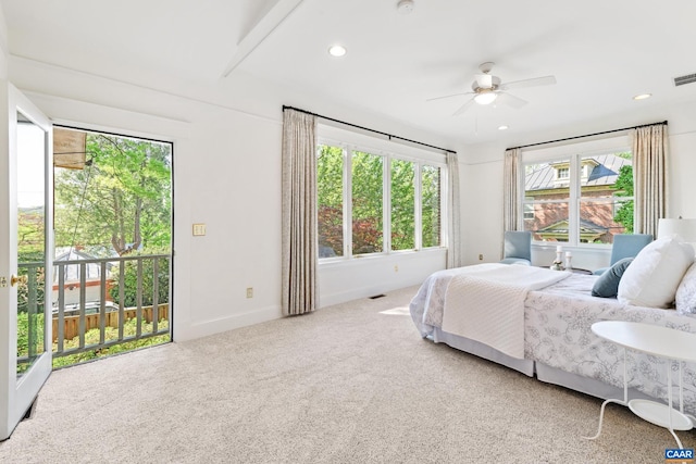 410 Altamont Cir, Charlottesville, VA 22902 - bedroom featuring recessed lighting, carpet flooring, access to outside, visible vents, and baseboards