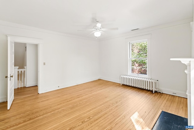 410 Altamont Cir, Charlottesville, VA 22902 - interior space featuring ceiling fan, visible vents, baseboards, radiator, and light wood-type flooring