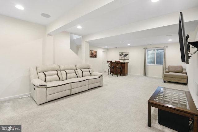 155 Tollerton Trl, Falling Waters, WV 25419 - carpeted living room with a bar, recessed lighting, and baseboards