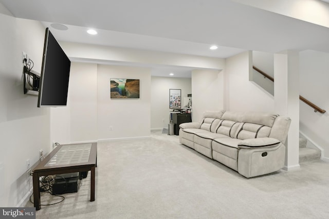 155 Tollerton Trl, Falling Waters, WV 25419 - carpeted living room featuring stairs, recessed lighting, and baseboards