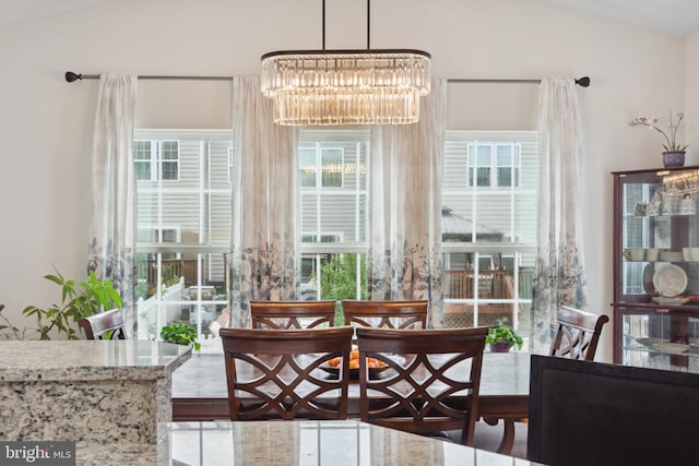 155 Tollerton Trl, Falling Waters, WV 25419 - dining area with a chandelier and lofted ceiling
