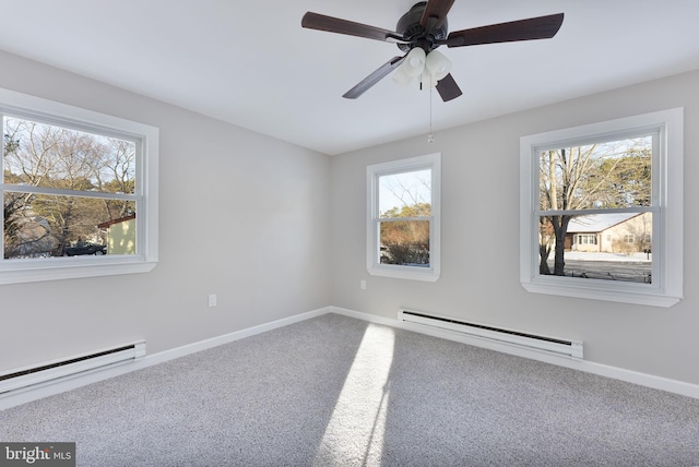 5 Greenmeadow Ln, Whiting, NJ 08759 - carpeted spare room featuring a baseboard radiator, a ceiling fan, and baseboards