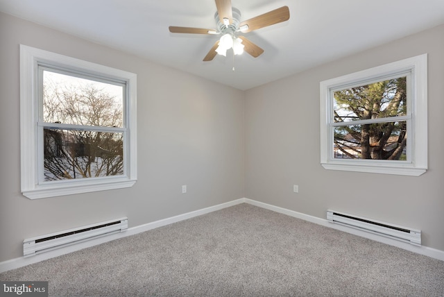 5 Greenmeadow Ln, Whiting, NJ 08759 - carpeted empty room featuring baseboard heating, a ceiling fan, and a healthy amount of sunlight