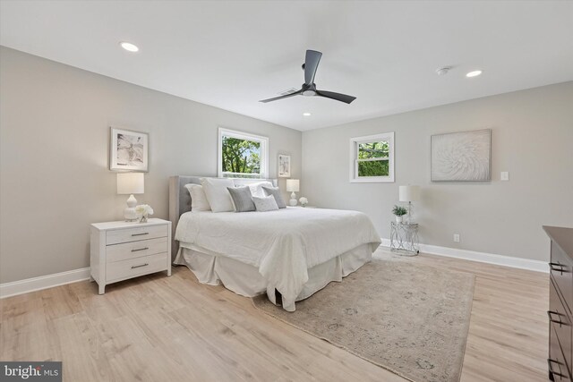 800 Erlen Rd, Plymouth Meeting, PA 19462 - bedroom featuring recessed lighting, baseboards, a ceiling fan, and light wood-style flooring
