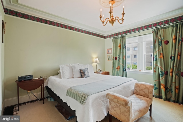 3901 Connecticut Ave NW Unit 402, Washington, DC 20008 - carpeted bedroom featuring baseboards, ornamental molding, and a notable chandelier