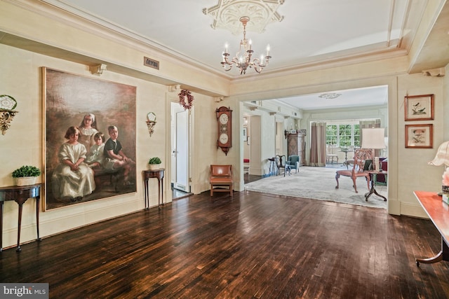 3901 Connecticut Ave NW Unit 402, Washington, DC 20008 - interior space featuring crown molding, wood-type flooring, a notable chandelier, and visible vents