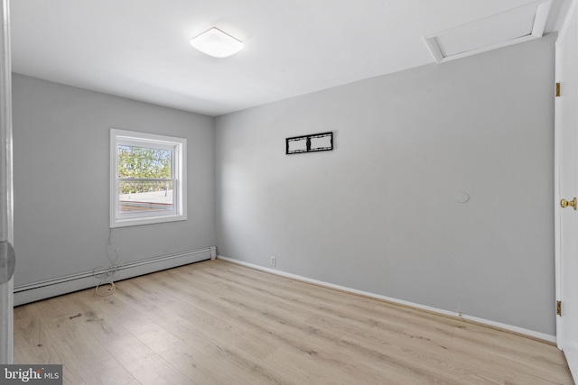 412 Market St, Trenton, NJ 08611 - empty room featuring baseboards, wood finished floors, a baseboard heating unit, and attic access