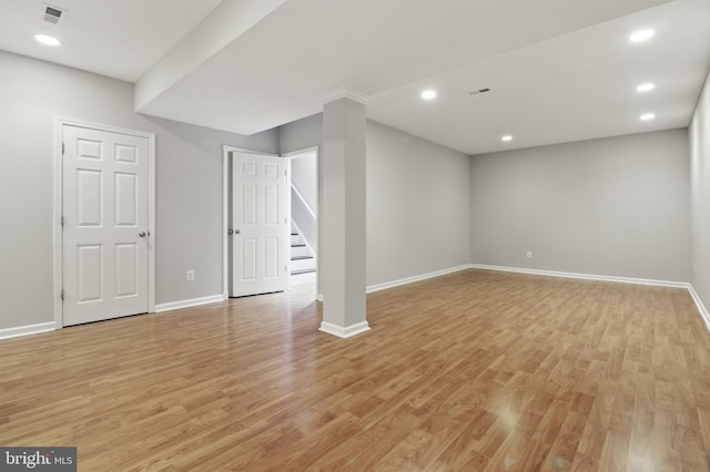 42827 Freedom St, Chantilly, VA 20152 - finished below grade area featuring light wood-type flooring, baseboards, stairway, and recessed lighting