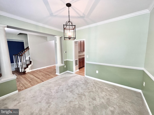 388 Wood Landing Rd, Fredericksburg, VA 22405 - empty room featuring baseboards, carpet flooring, decorative columns, and ornamental molding