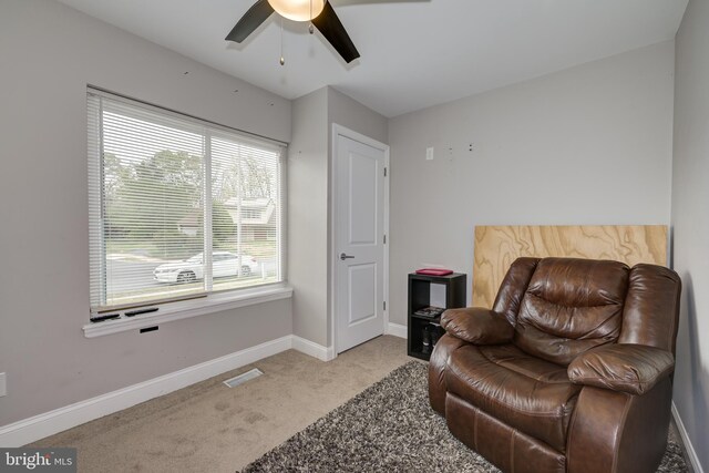 34 Pittman Ln, Sicklerville, NJ 08081 - sitting room with baseboards, carpet, a ceiling fan, and visible vents