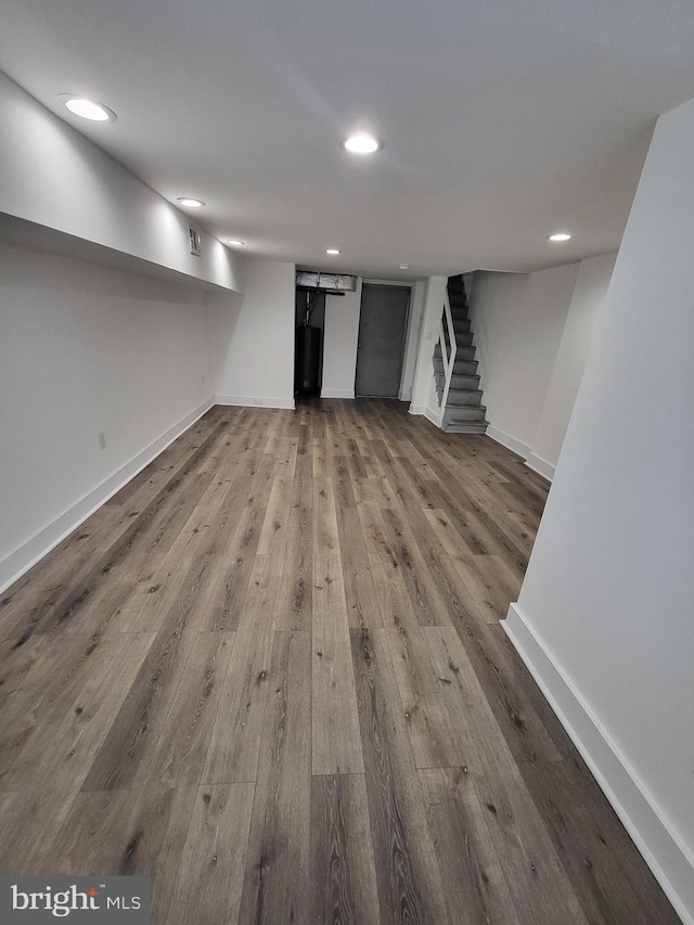 6232 N 10th St, Philadelphia, PA 19141 - finished basement featuring baseboards, wood finished floors, recessed lighting, and stairway