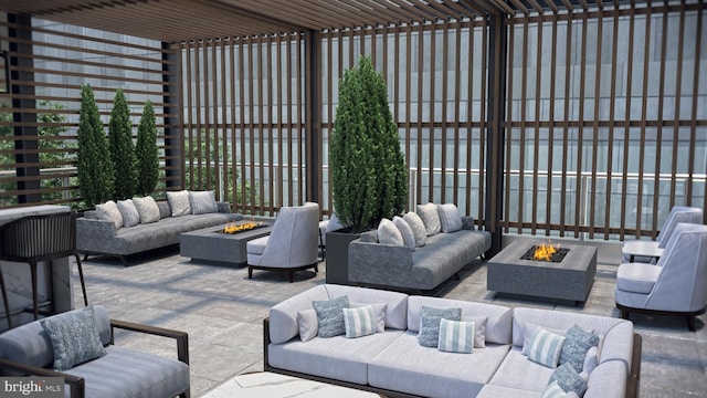 1414 S Penn Sq Unit 34B, Philadelphia, PA 19102 - view of patio / terrace featuring an outdoor living space with a fire pit and a pergola