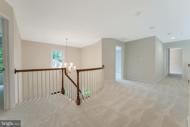 12600 Tolman Rd, Fairfax, VA 22033 - hall featuring an upstairs landing, a chandelier, carpet, and baseboards