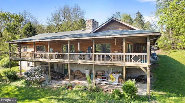 365 Stoney Bottom Rd, Front Royal, VA 22630 - rear view of house with a yard, a chimney, a deck, and a patio