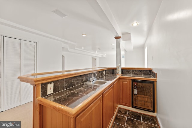 42935 Palliser Ct, Leesburg, VA 20176 - bar featuring wet bar, a sink, recessed lighting, wine cooler, and marble finish floor