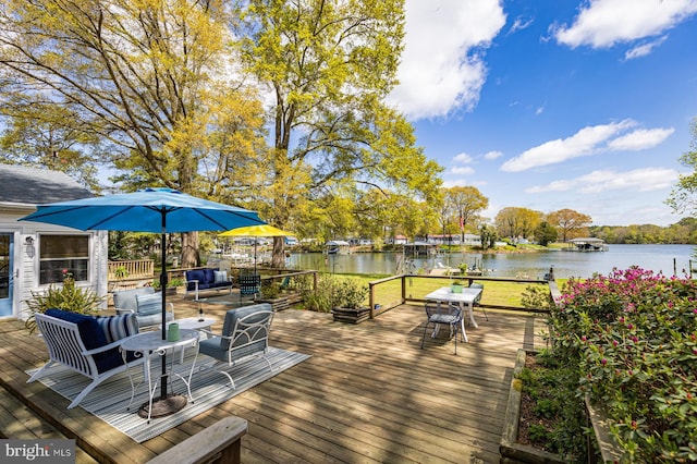 2231 Whays Creek Rd, Reedville, VA 22539 - wooden deck with an outdoor living space and a water view