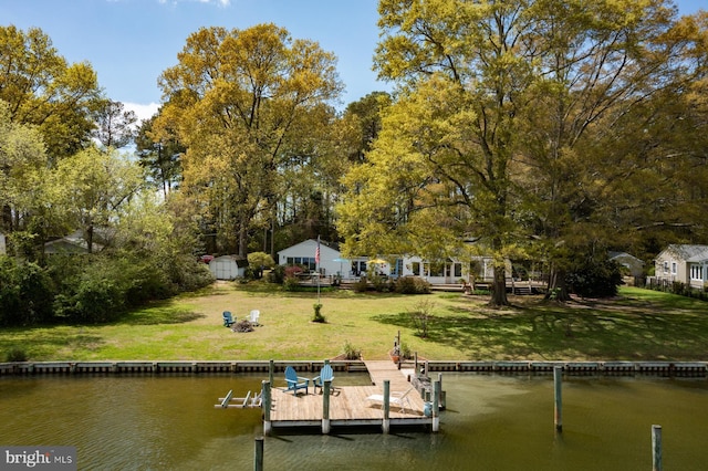 2231 Whays Creek Rd, Reedville, VA 22539 - view of dock with a yard and a water view