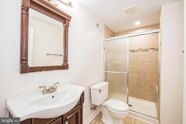 12136 Pawnee Dr, Gaithersburg, MD 20878 - bathroom with vanity, a shower stall, tile patterned floors, and recessed lighting