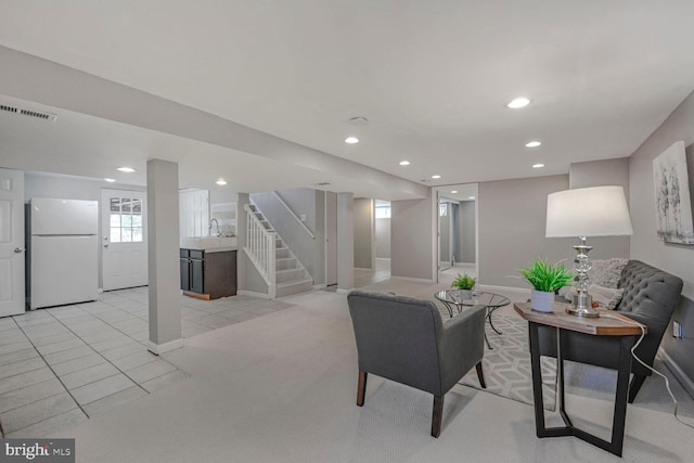 12011 Ashley Dr, Rockville, MD 20852 - living area featuring baseboards, visible vents, recessed lighting, and stairs