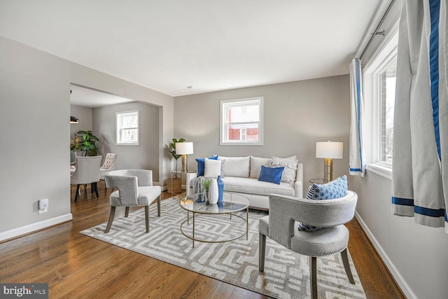 12011 Ashley Dr, Rockville, MD 20852 - living room featuring baseboards, wood finished floors, and a wealth of natural light