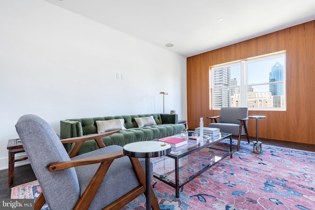 1830 Rittenhouse Sq Unit 17B, Philadelphia, PA 19103 - living area with wooden walls and wood finished floors