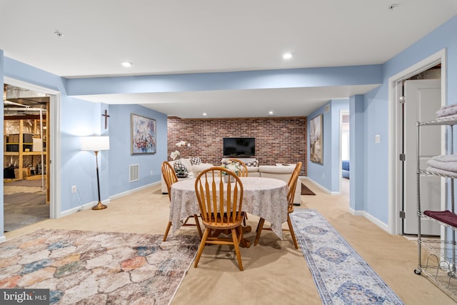 3058 Sunny Ridge Dr, Odenton, MD 21113 - carpeted dining area with brick wall, recessed lighting, and baseboards