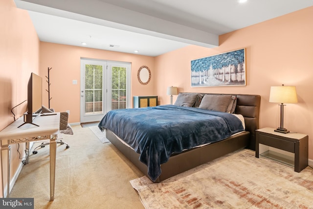 3058 Sunny Ridge Dr, Odenton, MD 21113 - carpeted bedroom featuring access to exterior, recessed lighting, baseboards, and beamed ceiling