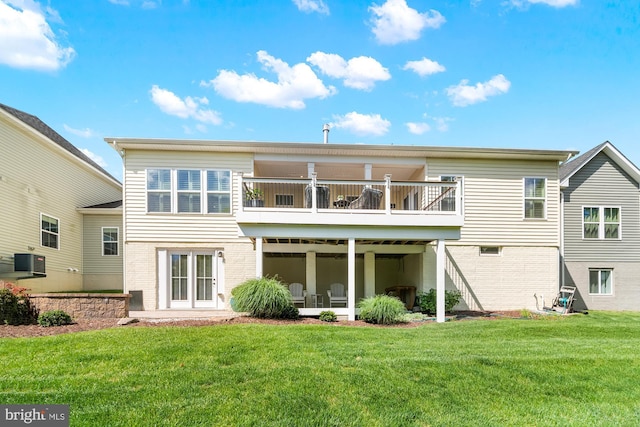 3058 Sunny Ridge Dr, Odenton, MD 21113 - rear view of house featuring a lawn, brick siding, and cooling unit