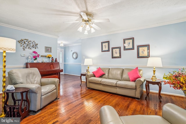 10114 Erin Ct, Manassas, VA 20110 - living area with crown molding, a ceiling fan, baseboards, and hardwood / wood-style floors