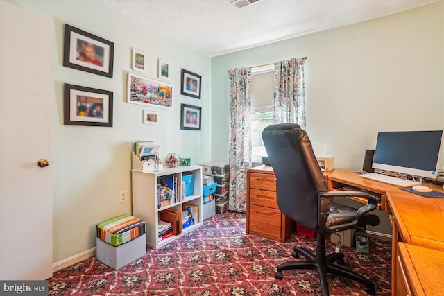 10114 Erin Ct, Manassas, VA 20110 - carpeted home office featuring visible vents, a textured ceiling, and baseboards