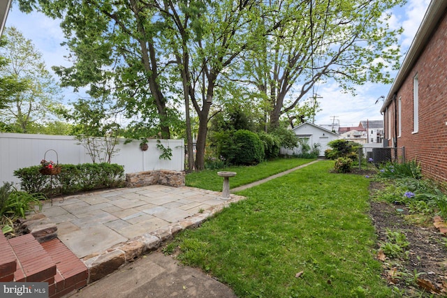 view of yard featuring a fenced backyard and a patio area
