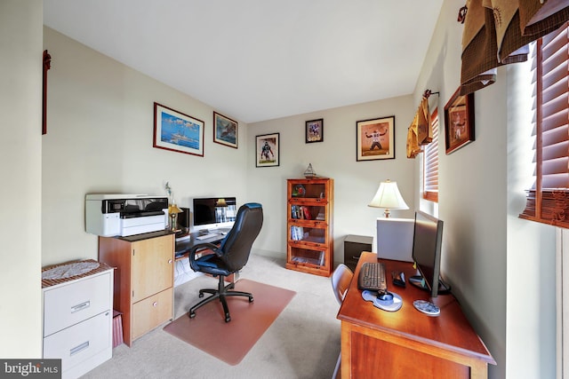 view of carpeted home office