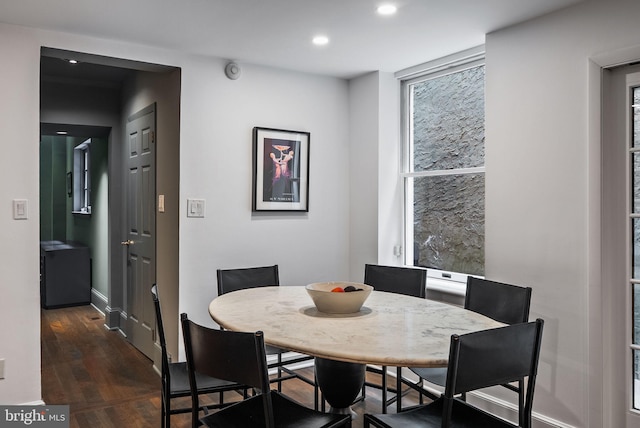 913 Spruce St, Philadelphia, PA 19107 - dining space with dark wood-type flooring, recessed lighting, and baseboards