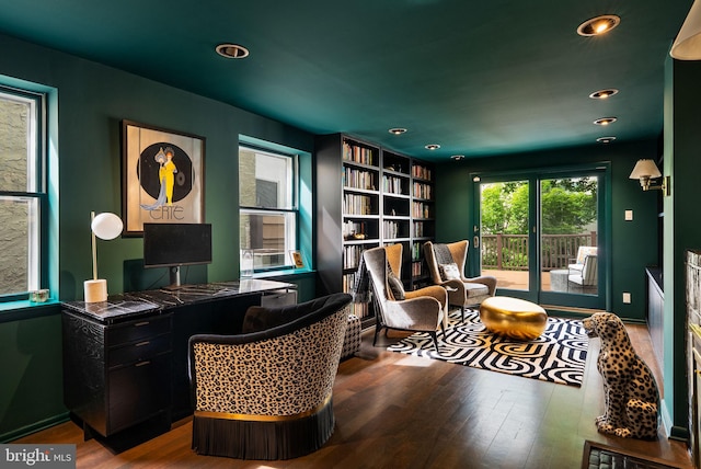 913 Spruce St, Philadelphia, PA 19107 - home office featuring built in desk, wood finished floors, and recessed lighting