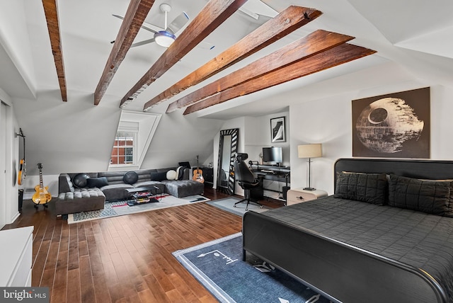913 Spruce St, Philadelphia, PA 19107 - bedroom with wood finished floors, beamed ceiling, and an office area