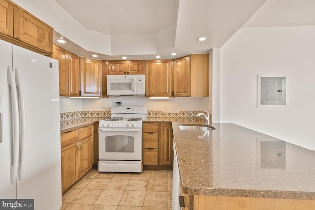 4515 Willard Ave Unit 1710S, Chevy Chase, MD 20815 - kitchen featuring electric panel, a sink, a peninsula, recessed lighting, and white appliances