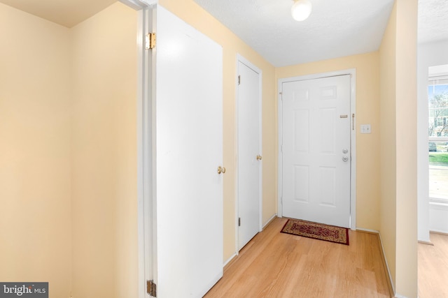 entryway featuring baseboards and light wood-type flooring