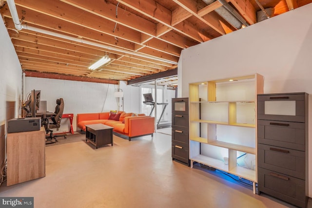 basement with concrete block wall
