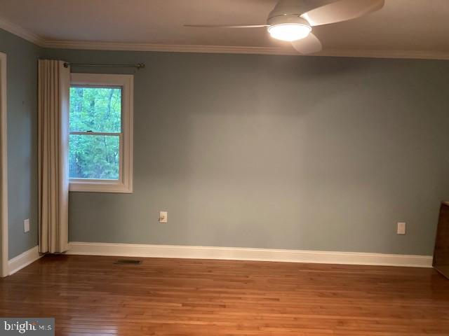 5 Big Look Trl, Medford, NJ 08055 - spare room with wood finished floors, ceiling fan, ornamental molding, and baseboards