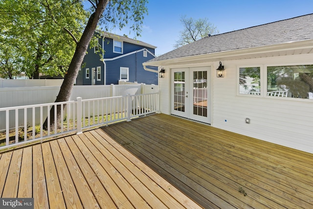 deck with fence and french doors
