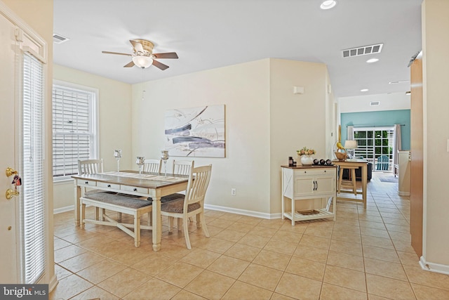 44365 Adare Manor Sq, Ashburn, VA 20147 - dining space featuring light tile patterned flooring, baseboards, a ceiling fan, and recessed lighting