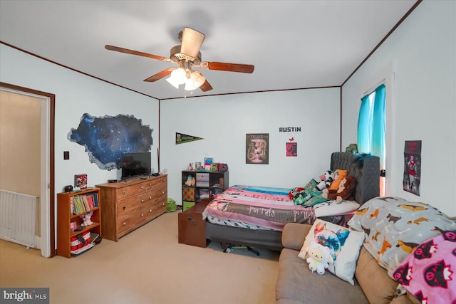 115 Penn St, Millheim, PA 16854 - bedroom with radiator, a ceiling fan, and carpet floors