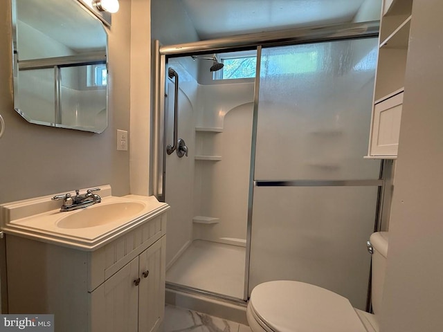 2260 Iberis Rd, Lancaster, VA 22503 - full bathroom with toilet, marble finish floor, a shower stall, and vanity