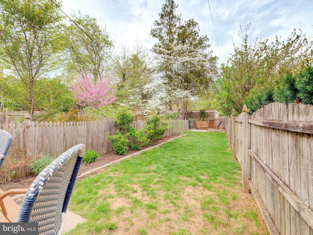 view of yard with a fenced backyard