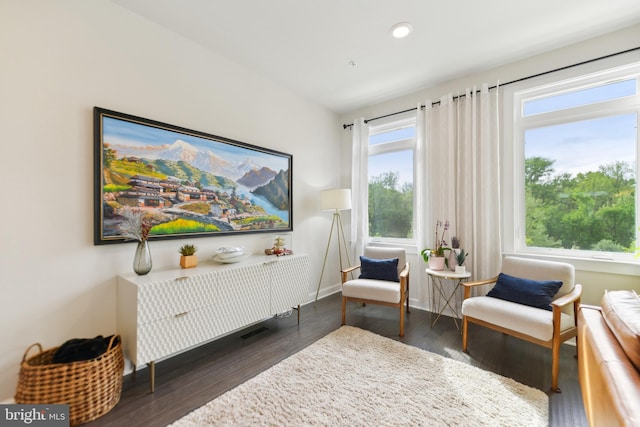 1702 River Sandstone Ter SE, Leesburg, VA 20175 - sitting room featuring dark wood-type flooring, recessed lighting, and baseboards