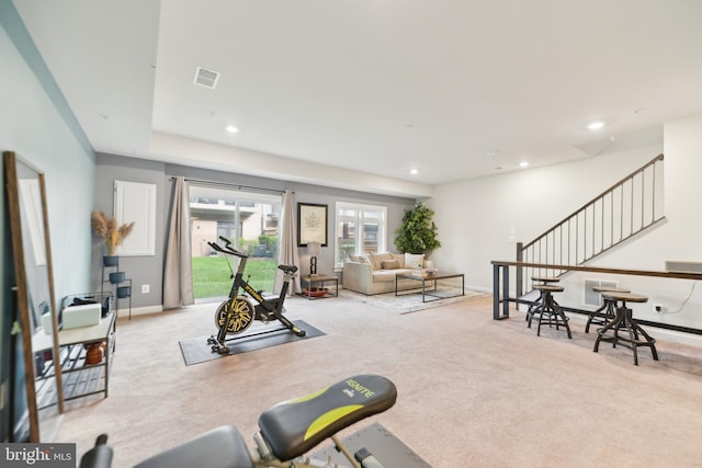 1702 River Sandstone Ter SE, Leesburg, VA 20175 - workout room featuring carpet floors, recessed lighting, and baseboards