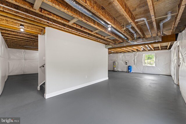 basement featuring water heater