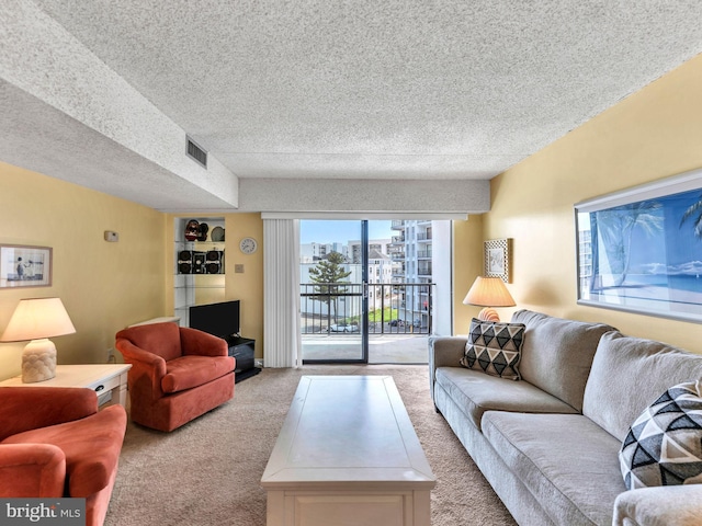 13400 Coastal Hwy Unit N405, Ocean City, MD 21842 - living area with visible vents, a textured ceiling, and carpet