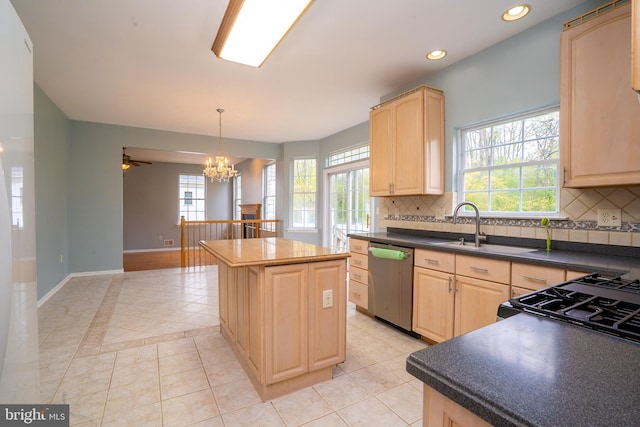 24 Chesapeake Rd, Monmouth Junction, NJ 08852 - kitchen with a sink, light brown cabinetry, dishwasher, and decorative backsplash
